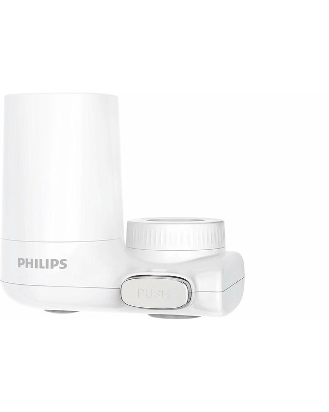 Philips AWP3703 faucet filter for kitchen use, shown attached to a tap, filtering water for household kitchen needs.