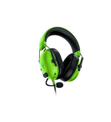 Razer V2 X gaming headset with microphone, connected to a gaming console, featuring over-ear design and adjustable headband.