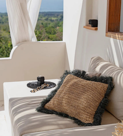 The Raffia Cushion Cover Square - Natural Black - 60x60