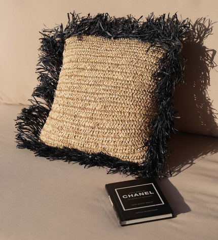 The Raffia Cushion Cover Square - Natural Black - 40x40