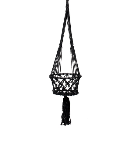 De macramé plantenhouder - zwart - L
