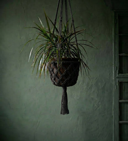 De macramé plantenhouder - zwart - L