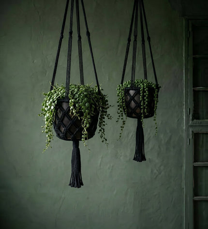 The Macrame Plant Holder - Black - M