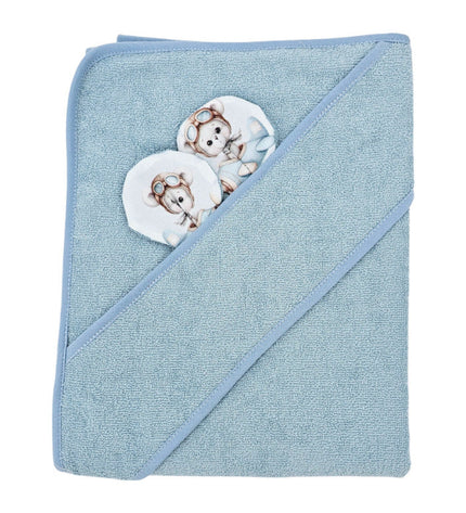Bamboo bath cover Pilot Bear/Blue