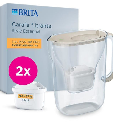 BRITA Filter Jug - Essential Sand Style - 2.4 litre capacity including 1.4 litres of filtered water - 2 Maxtra Pro Expert anti-scale filters