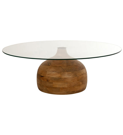 Stella coffee table Ø100, H35, Smooth Natural, Clear glass