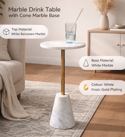 Marble Drink Table with Cone Marble Base