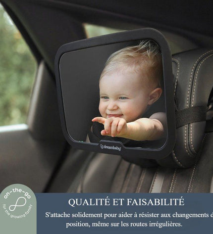 Large rectangular rear-view mirror - DREAMBABY - Adjustable for back seat - 20 x 24 cm - Black