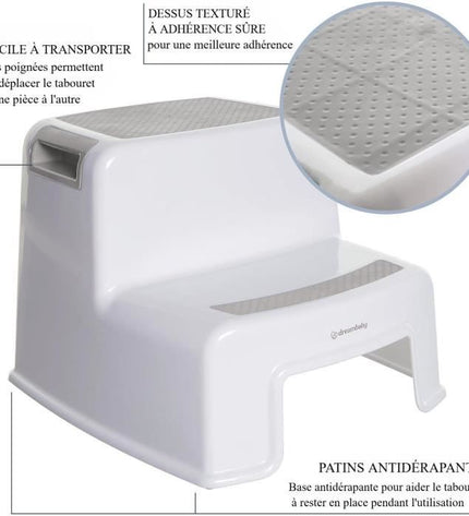 Step stool - DREAMBABY - 2 Up - Non-slip and textured - Up to 80 kg for children and adults - Grey