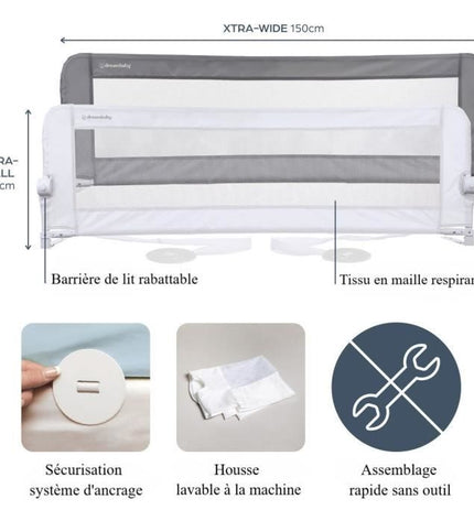 Dreambaby Nicole Bed Barrier - Beds and flat beds - measuring 150 cm wide and 50 cm high - grey