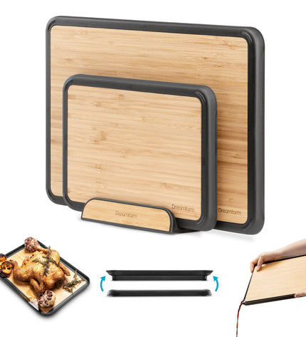 Fledge Bamboo Cutting Board Set of 2 Pieces with Holder