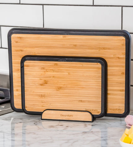 Fledge Bamboo Cutting Board Set of 2 Pieces with Holder
