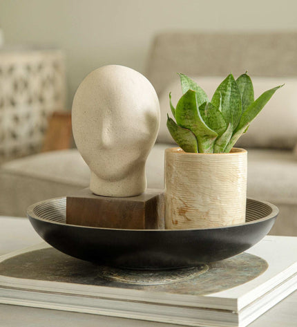 Calm Face Ecomix Sculpture - Sustainable Handcrafted Egg Shell White Decor for Meditation & Minimalist Home