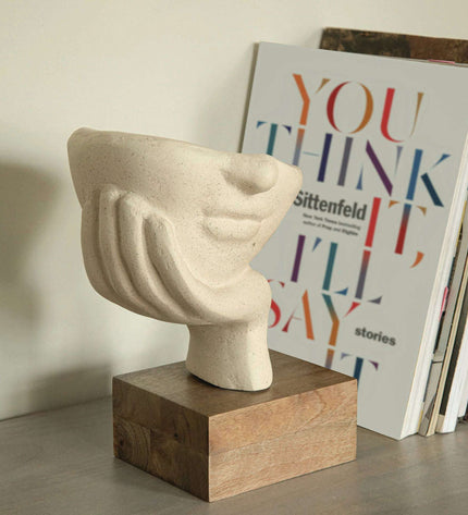Handcrafted Ecomix Restive Face Sculpture - Sustainable Recycled Art Decor, Egg Shell Finish