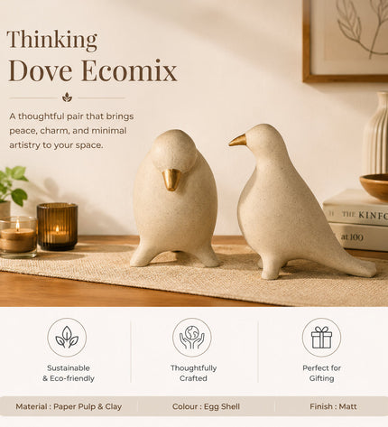 Handcrafted Ecomix Dove Sculpture | Sustainable Mindful Home Decor | Eggshell Finish | Peace & Contemplation