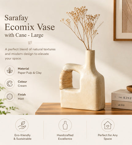 Sarafay Large Ecomix Cane Vase - Handcrafted Eco-Friendly Decorative Floor & Tabletop Flower Accent - Modern Rustic Boho