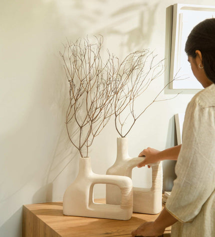 Sarafay Small Handmade Ecomix & Cane Vase - Sustainable Decorative Eco-Friendly Table Desk Accent
