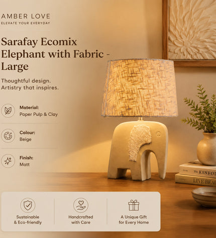 Sarafay Large Ecomix Elephant Decor - Handcrafted Fabric Inlay Sculpture | Sustainable Home Accent