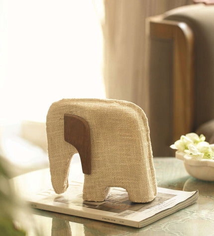 Anarva Large Ecomix Fabric & Mango Wood Elephant Sculpture - Handcrafted Indian Folk Art Decor