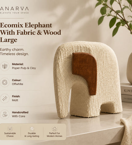 Anarva Large Ecomix Fabric & Mango Wood Elephant Sculpture - Handcrafted Indian Folk Art Decor