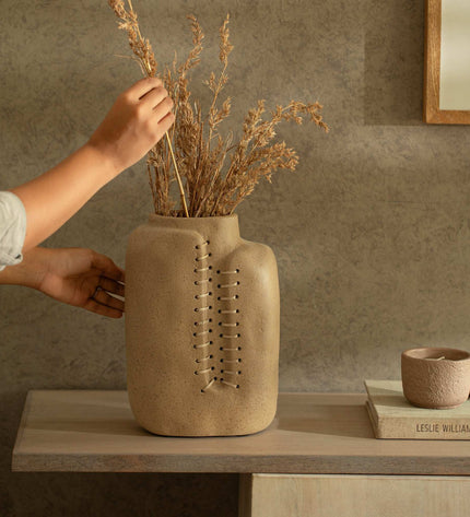 Niraan Handcrafted Ecomix Cane Vase | Sustainable Boho Modern Home Decor | Eco-Friendly Floral Accent Piece