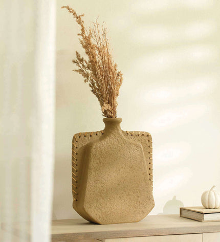 Niraan Short Ecomix Vase - Handcrafted Eco-Friendly Decor, Sustainable Cane Accent | Modern Rustic Tabletop Display for