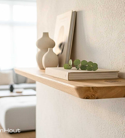 Houten wandplank  (facet rand, ronde hoek)