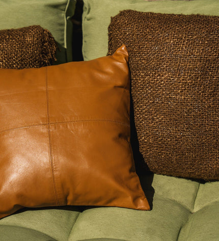 The Four Panel Leather Cushion Cover - Camel - 40x40