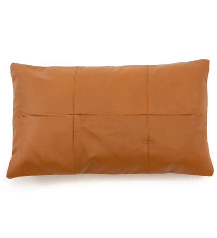 The Six Panel Leather Cushion Cover - Camel - 30x50