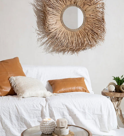 The Six Panel Leather Cushion Cover - Camel - 30x50