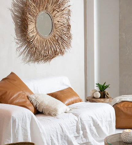 The Six Panel Leather Cushion Cover - Camel - 30x50