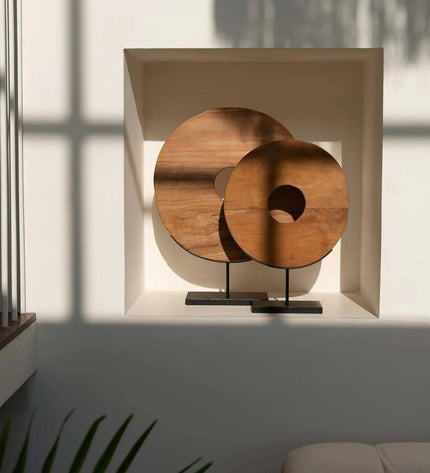The Teak Disc on Stand - L