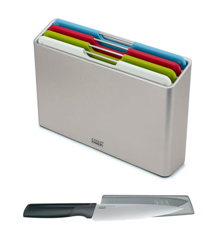 Folio gift set: 4-piece silver cutting board set with chef's knife