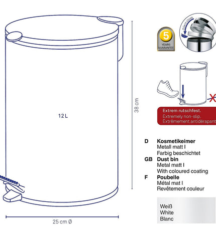 Mats Trash Bin with Pedal, 12 liters