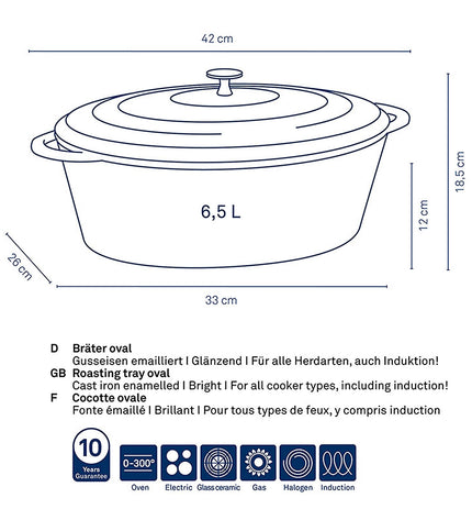 Warm Casserole Dish with Lid Oval 6 liters