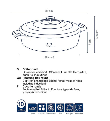 Warm Casserole Dish with Lid Round 3.2 liters