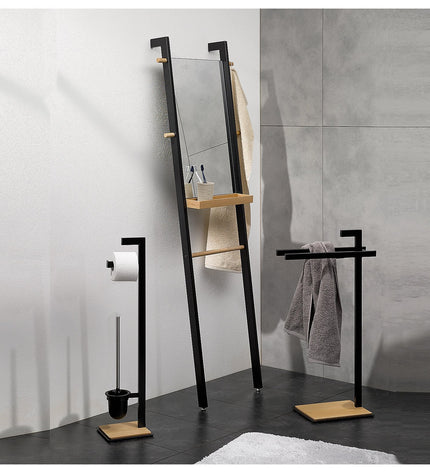 Oak Toilet Brush and Toilet Paper Holder