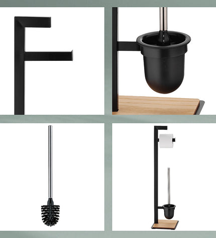 Oak Toilet Brush and Toilet Paper Holder