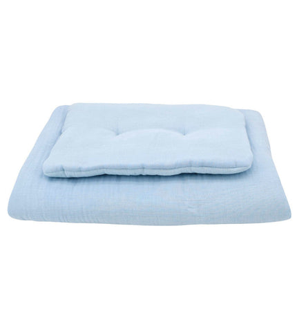 Blue muslin cot bedding set