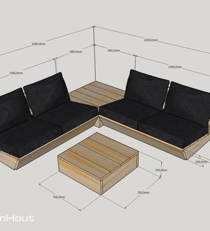 Loungeset Montecastelli - 4-zits hoekbank + hocker + hoektafel voordeelset