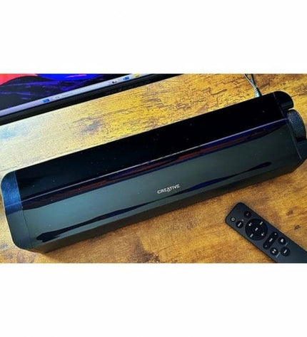Creative Technology wireless soundbar in black with 48W power, showcasing sleek electronic audio and hi-fi equipment design.