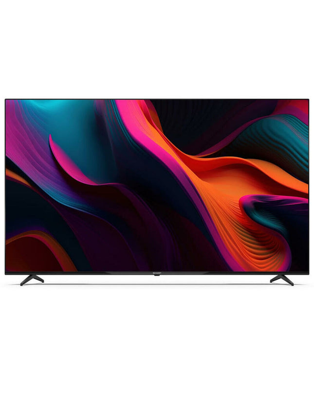 Sharp 70-inch 4K Ultra HD LED Smart TV displaying vibrant home entertainment with sleek black frame and screen.