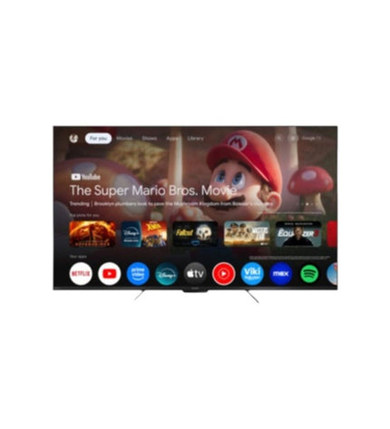 Sharp 55" QLED 4K Ultra HD Smart TV, sleek black screen with thin bezels, modern electronic home entertainment device