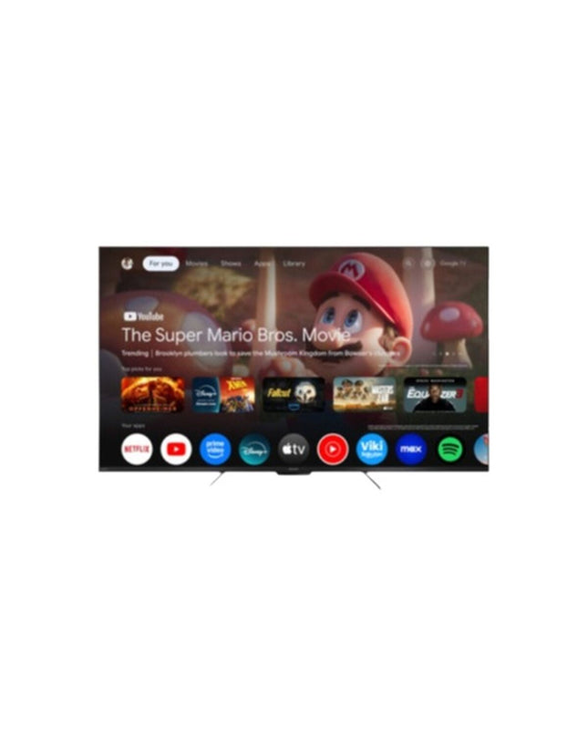 Sharp 55" QLED 4K Ultra HD Smart TV, sleek black screen with thin bezels, modern electronic home entertainment device