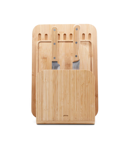 "Bread and Cutting Board with 2 Knives and Magnetic Holder"