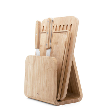 "Bread and Cutting Board with 2 Knives and Magnetic Holder"