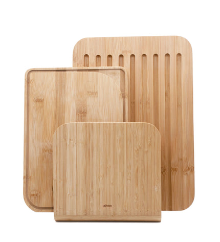 "Bread and Cutting Board with 2 Knives and Magnetic Holder"
