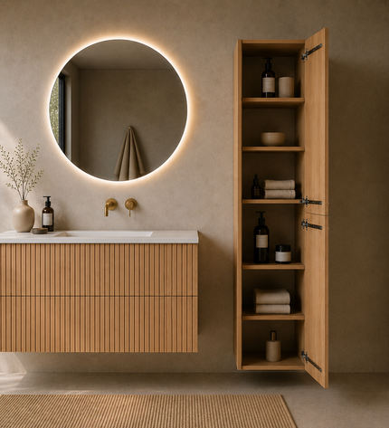 Houten badkamerkast Palm en Wave