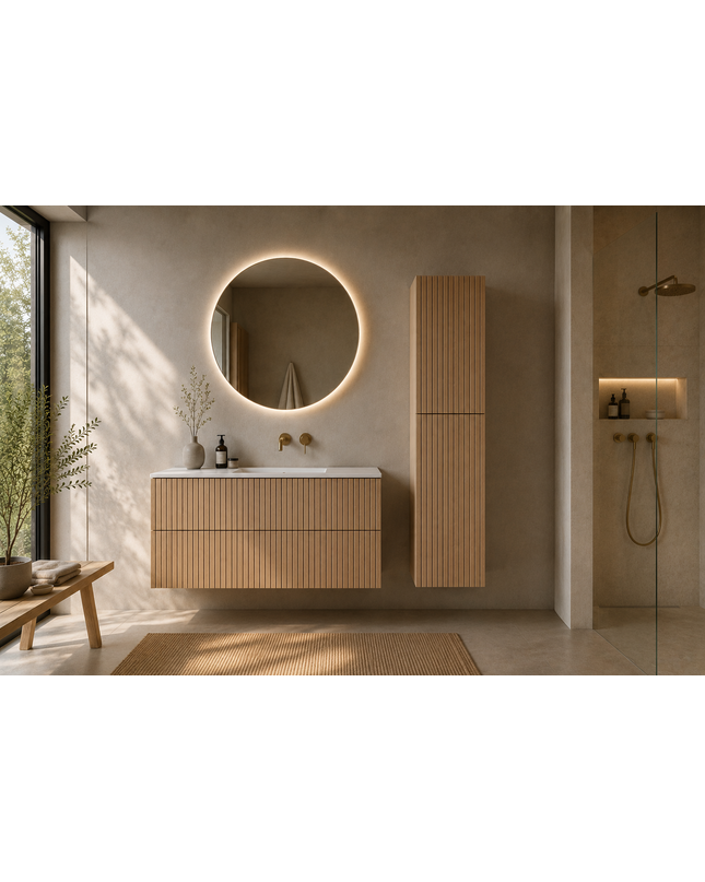 Houten badkamerkast Palm en Wave
