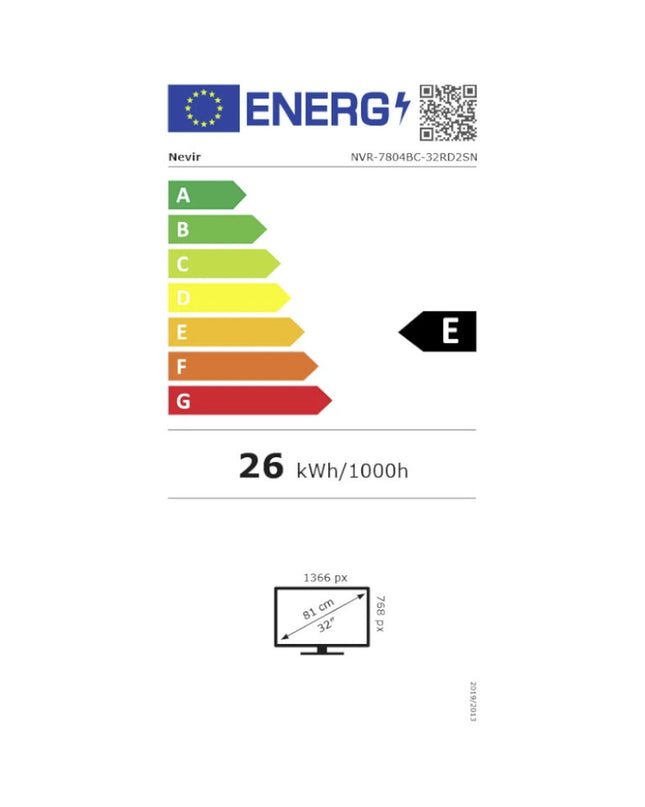 NEVIR 7804 HD 32-inch LED Smart TV displaying a TV screen in a living room setting, with remote control nearby.